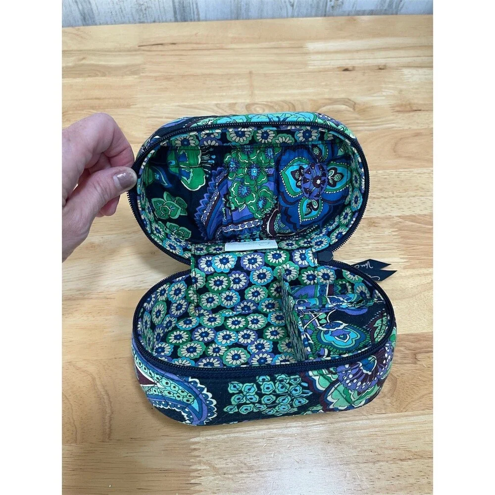 Vera Bradley Zip-Around Travel Jewelry Case Organizer Blue Green Floral
